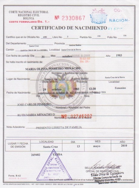 certificado de nacimiento